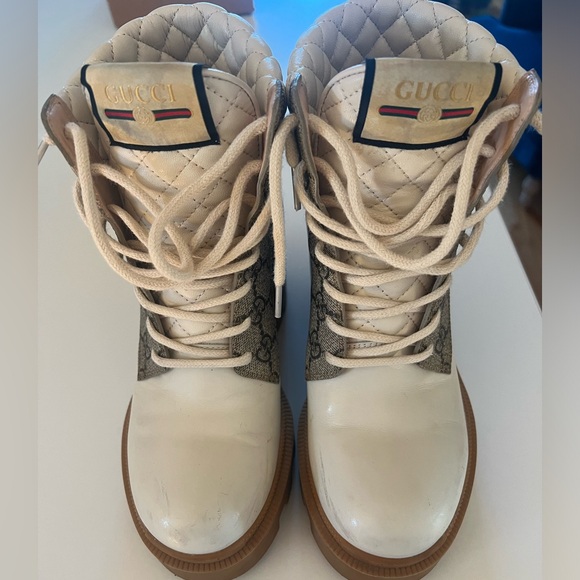 Gucci GG Supreme monogram Napa short logo lace up boots with platform. Size 36.5 - Picture 6 of 9